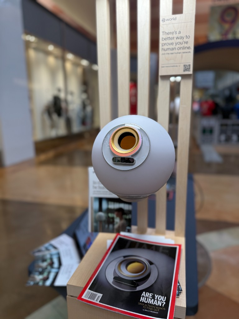 Close-up of the World Orb at Access Point Studios kiosk